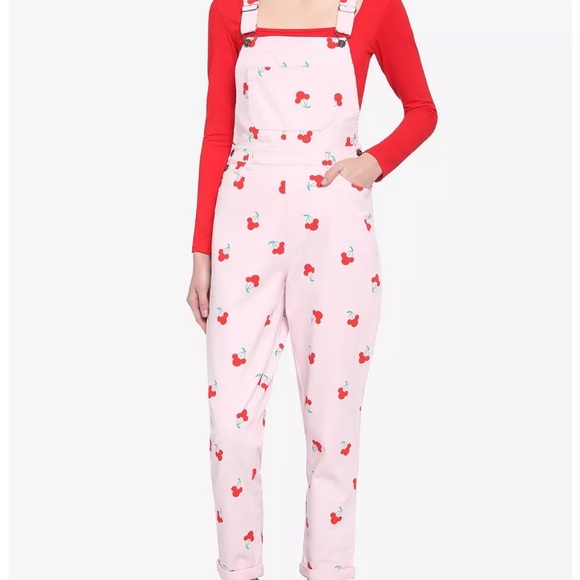 Disney Her Universe Pink Mickey Mouse Cherry Overalls XS - Picture 1 of 4